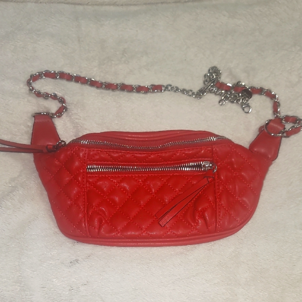 Express Red Quilted Chained Fanny Bag